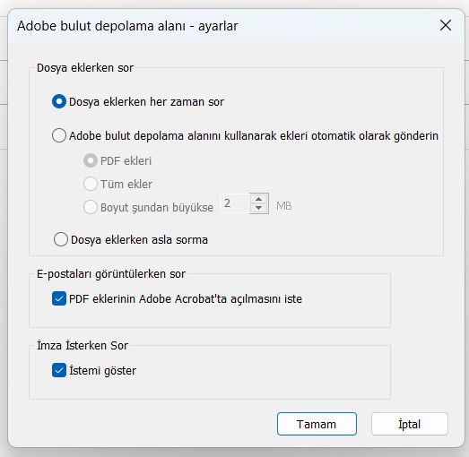 Adobe Document Cloud ayarları