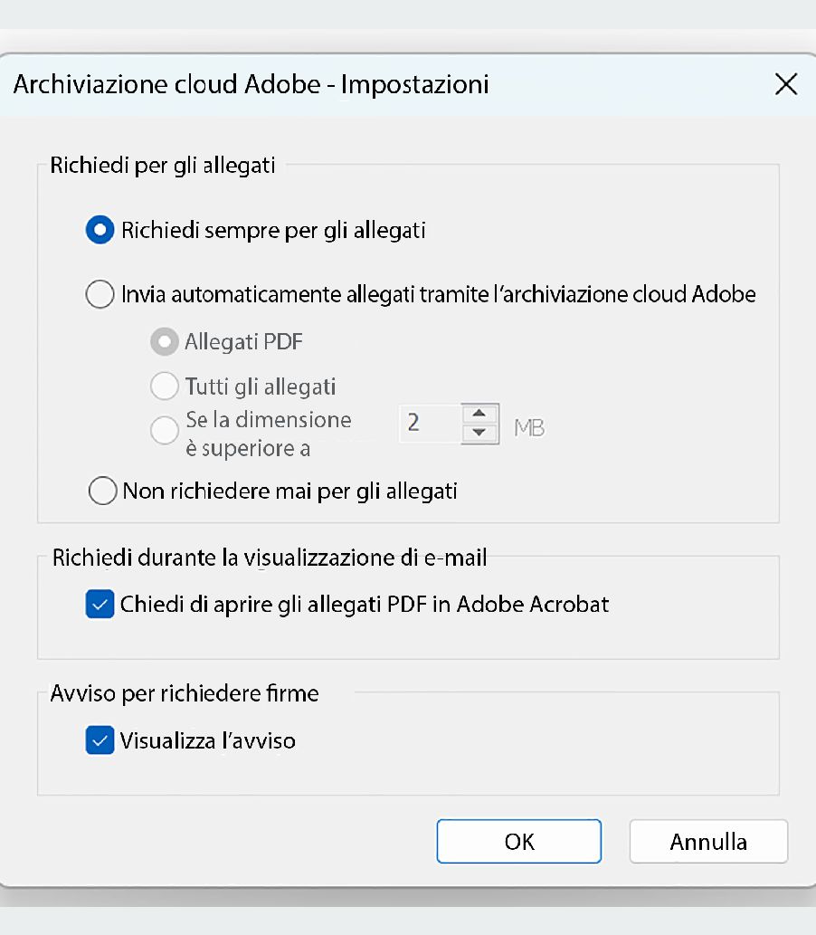 Impostazioni di Adobe Document Cloud