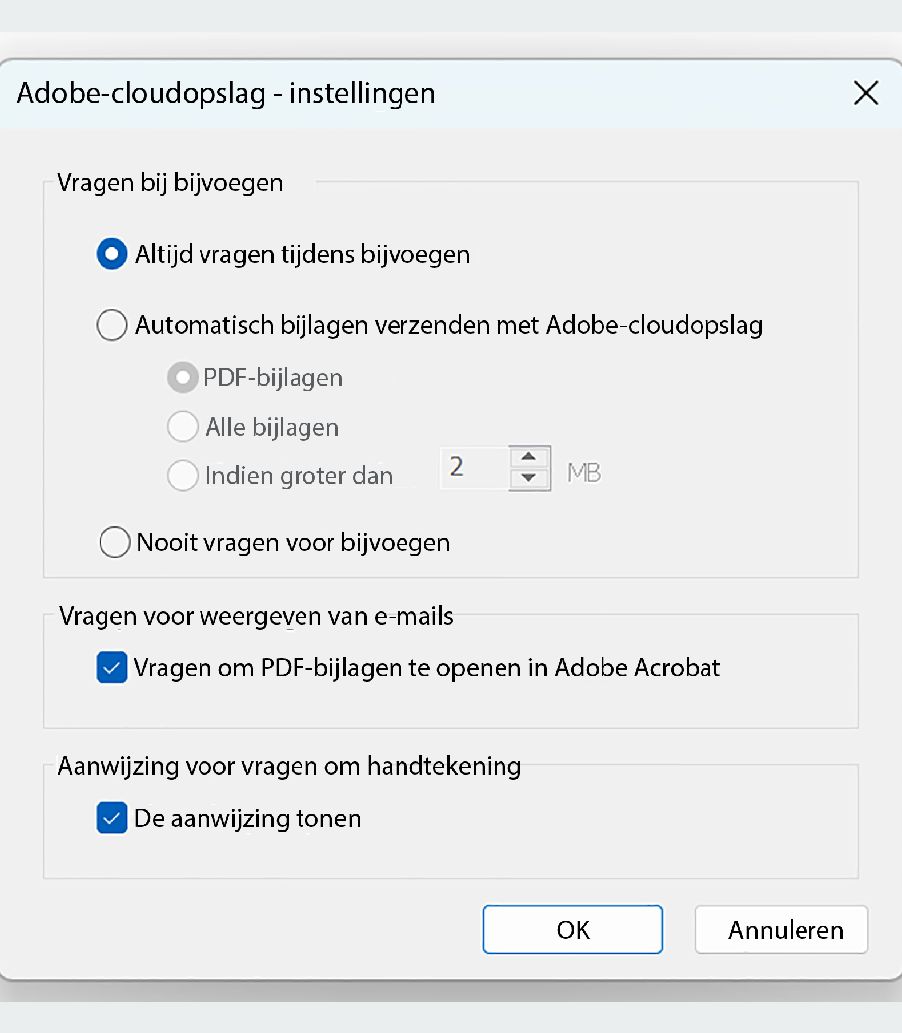 Adobe Document Cloud-instellingen