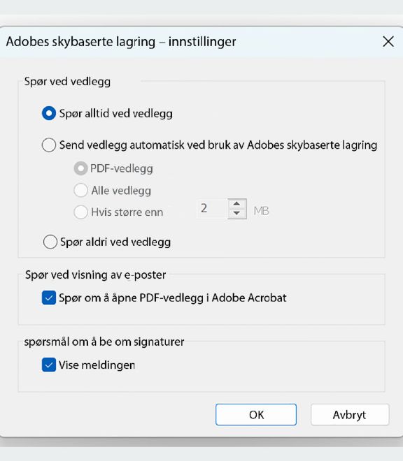 Innstillinger for Adobe Document Cloud