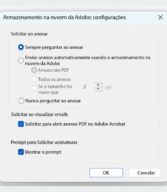 Configurações da Adobe Document Cloud