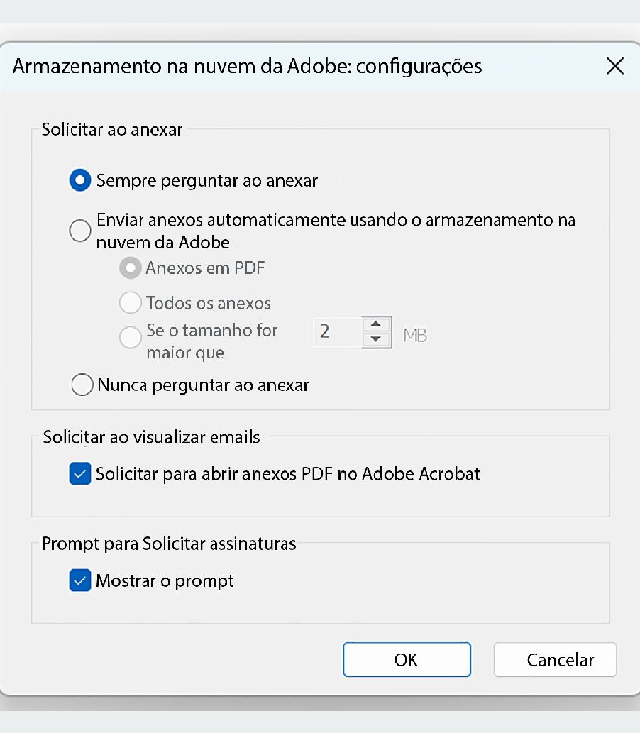 Configurações da Adobe Document Cloud