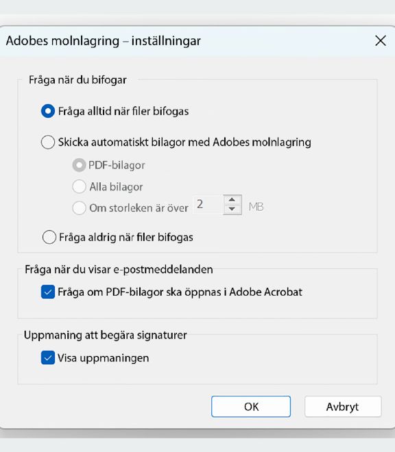Adobe Document Cloud-inställningar