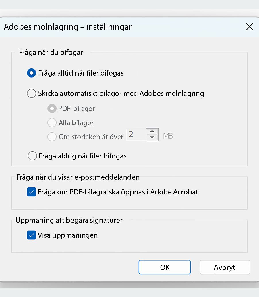 Adobe Document Cloud-inställningar
