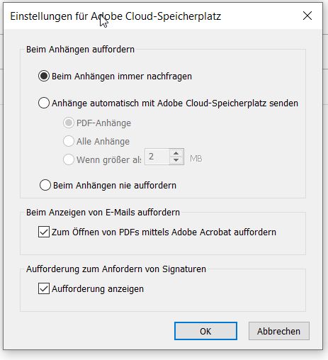 Einstellungen zu Adobe Document Cloud