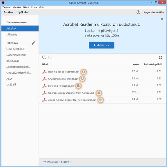 Pilvessä olevien tiedostojen sijaintiin perustuvat kuvakkeet