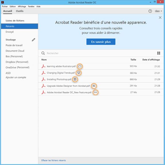 Icônes de fichiers du cloud en fonction de leur emplacement