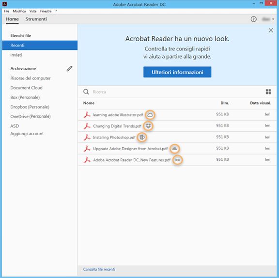 Icone per i file nel cloud in base alla loro posizione