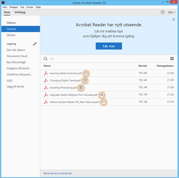 Visa ikoner för molnfiler utifrån deras plats