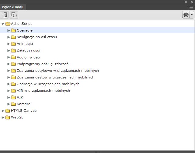 Opcja Wycinki kodu w programie Animate