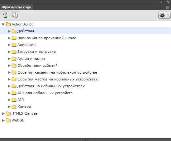 Функция «Фрагменты кода» в Animate