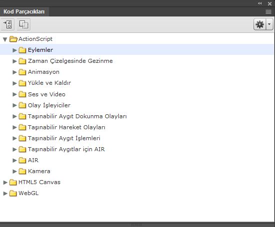 Animate'te kod parçacıkları seçeneği