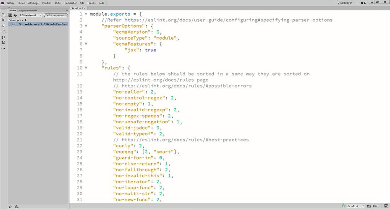 Fichier de configuration .eslintrc.js