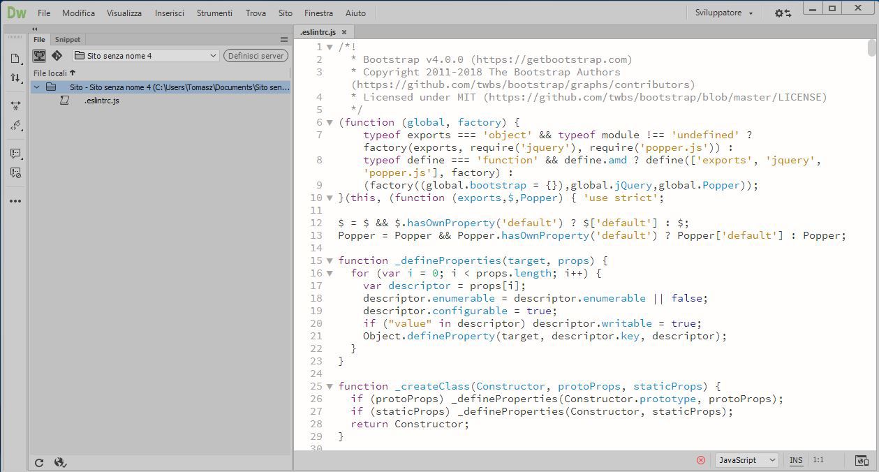 File di configurazione .eslintrc.js