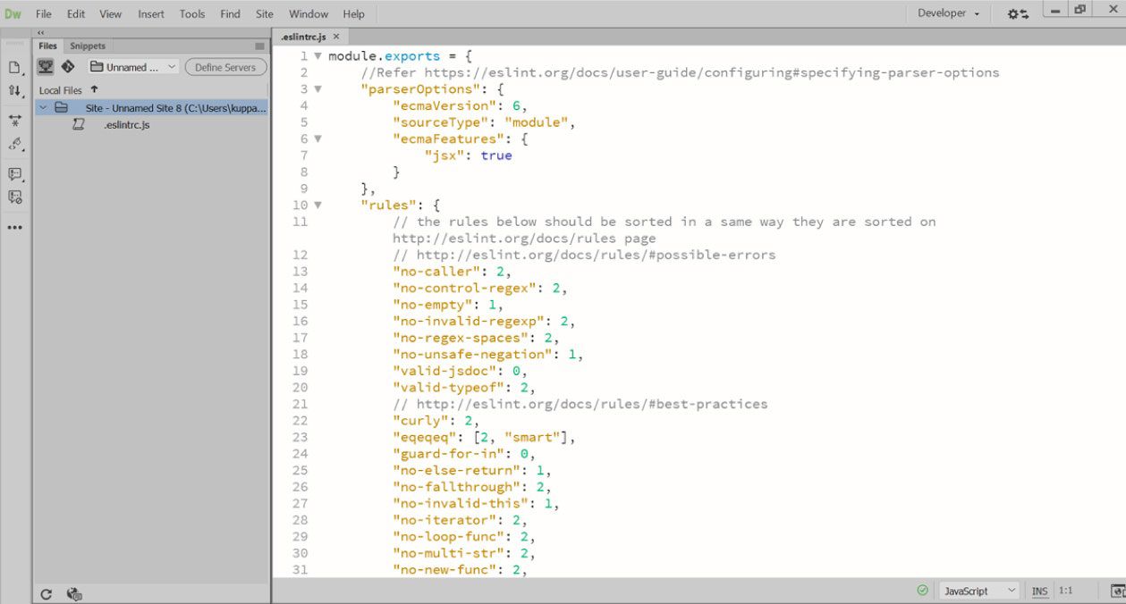 ملف تكوين .eslintrc.js