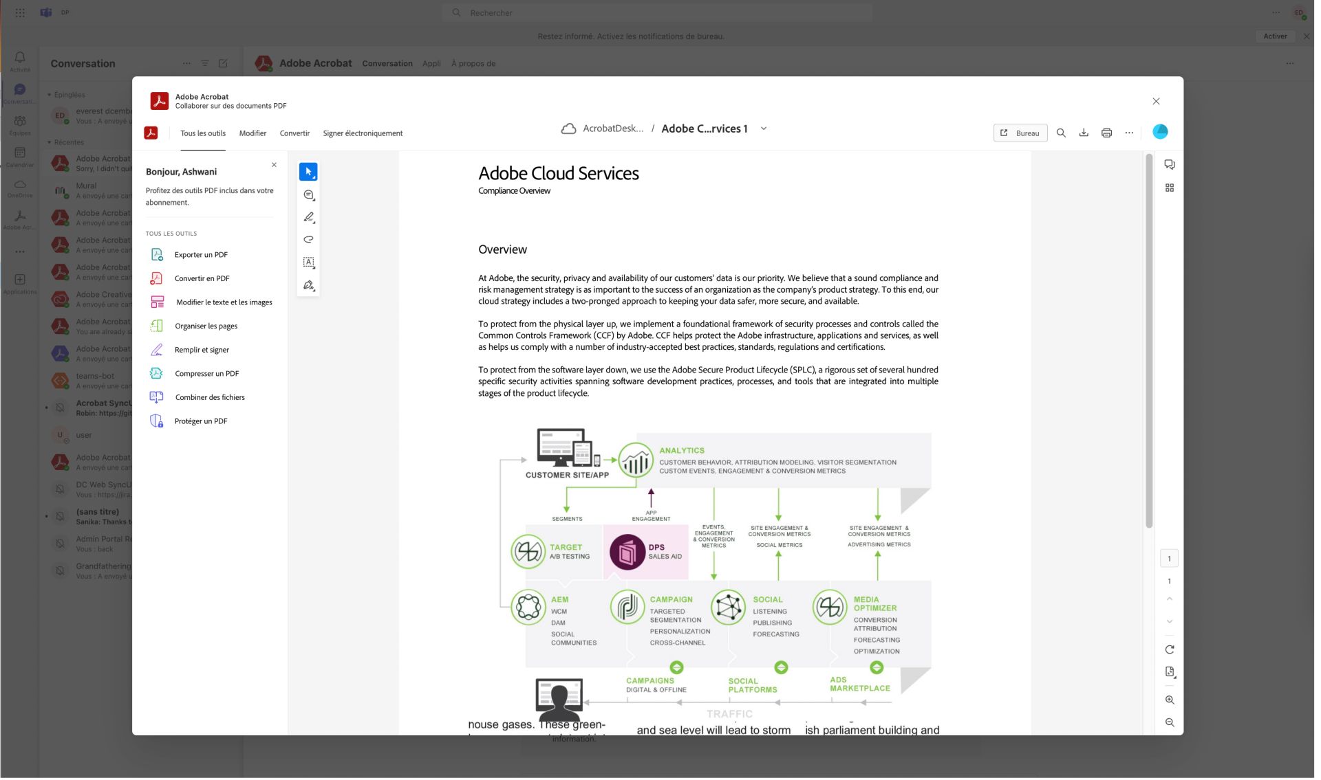 Actions de collaboration sur un PDF à partir de messages