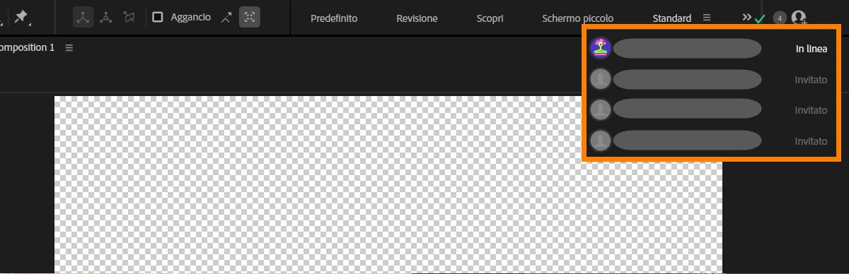 Pannello Team Projects che mostra i collaboratori con stato online, offline e invitato.