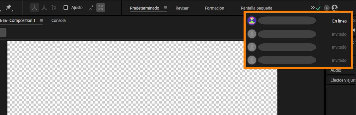 Panel Team Projects que muestra colaboradores con estado En línea, Sin conexión e Invitado.