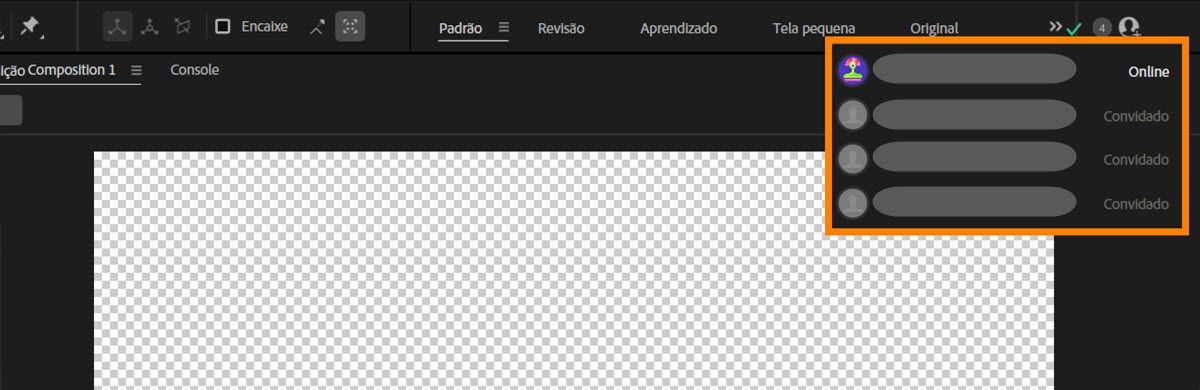 Painel Team Projects mostrando colaboradores com status Online, Offline e Convidado.