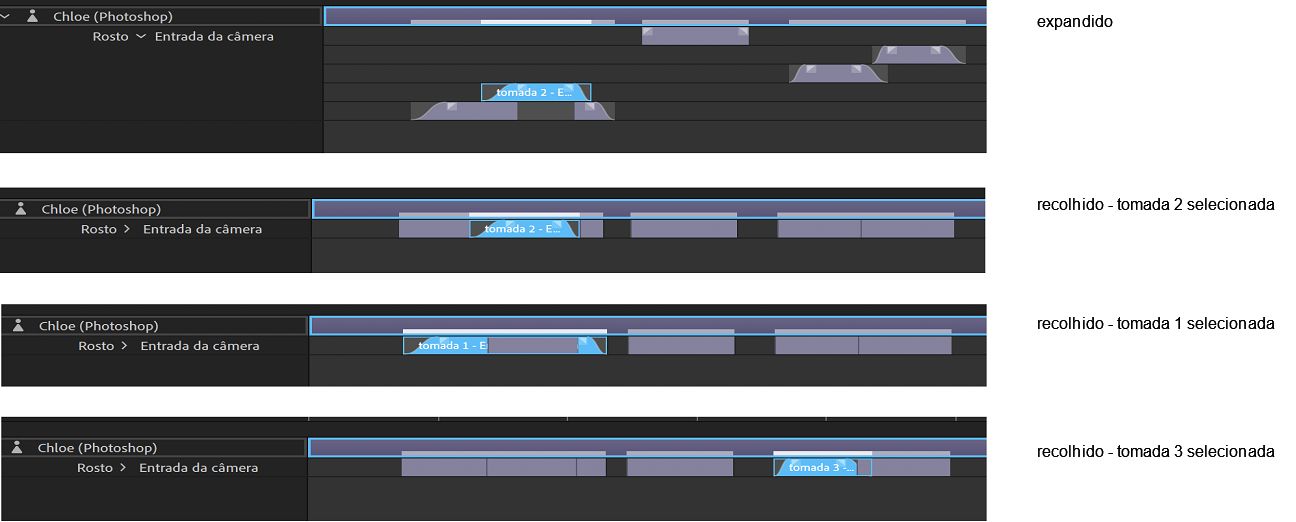 Exibição recolhida das tomadas