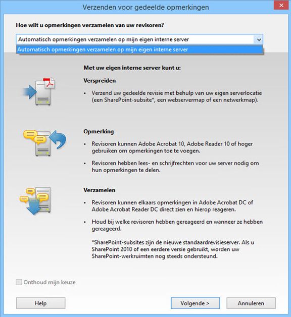 Optie voor het verzamelen van opmerkingen op een interne server