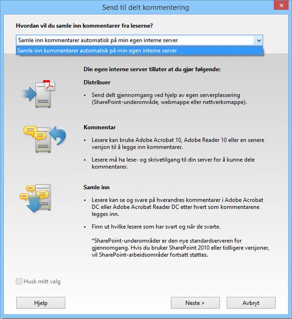 Alternativ for å samle inn kommentarer på en intern server