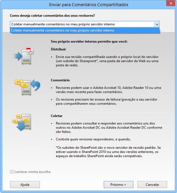 Coletar comentários na opção de servidor interno