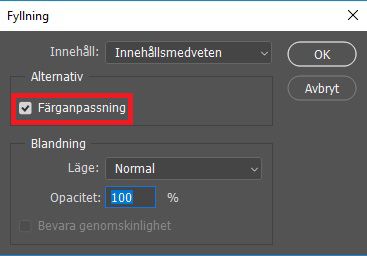 Photoshop: Innehållsanpassad fyllning med färganpassning