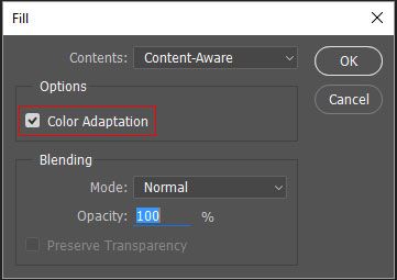 Photoshop 使用「顏色適應」執行內容感知填色