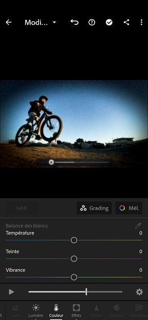 Panneau Couleur dans Lightroom pour Android