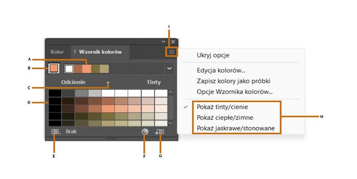 Okno dialogowe panelu Wzornik kolorów