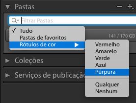 Filtrar pastas com etiquetas de cor no painel Pastas