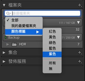 在「檔案夾」面板中篩選有顏色標籤的檔案夾
