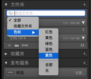 在“文件夹”面板中过滤带色标的文件夹