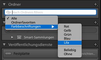 Mit Filterfarbe beschriftete Ordner im Ordnerbedienfeld