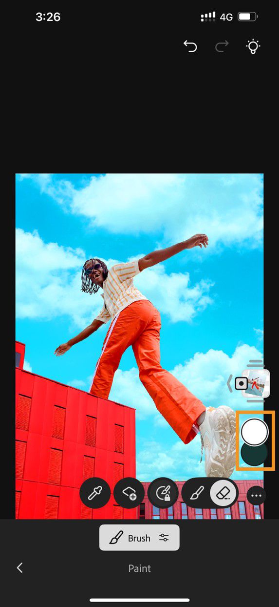 Photoshop on iPhone canvas is opened, showcasing options to add foreground color, and more.background colors