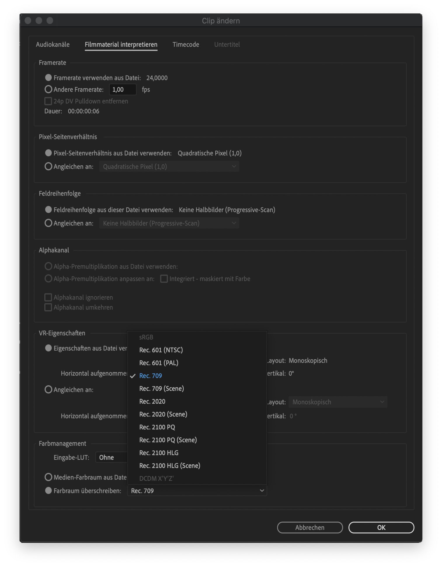 Überschreiben des Farbraums