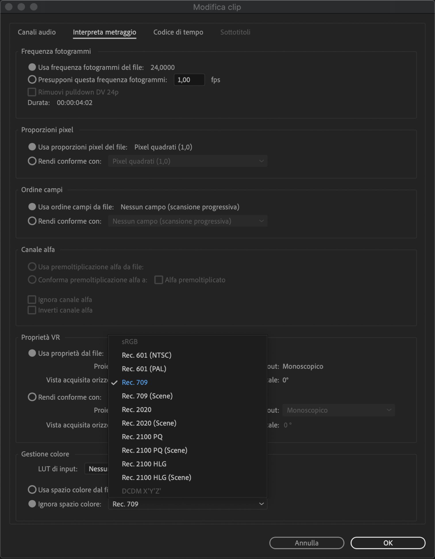 Override dello spazio cromatico