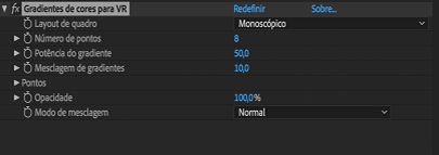 Configurações do Gradiente de cores para VR