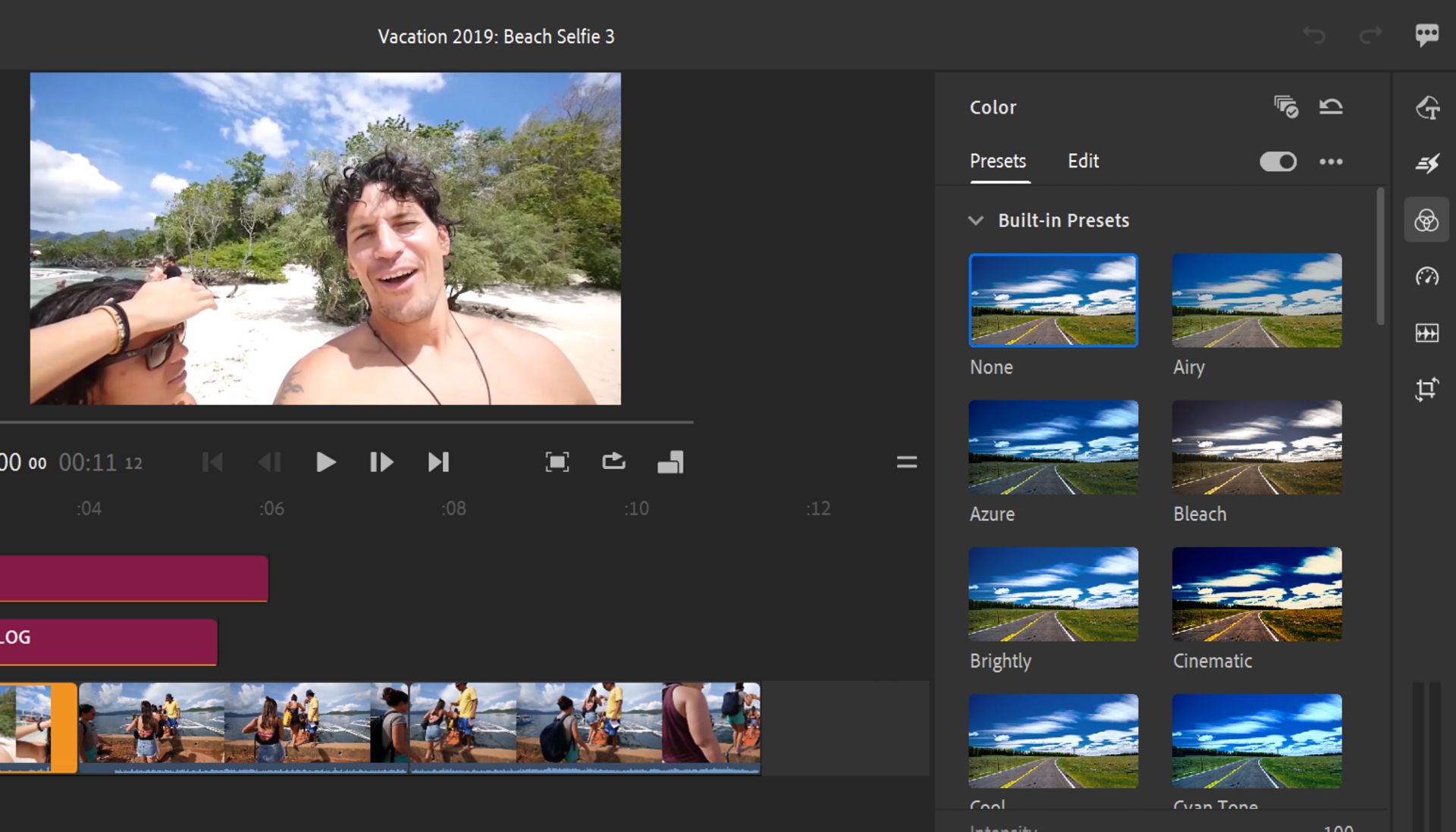Seleccione un ajuste preestablecido de la ficha Ajustes preestablecidos del panel Color