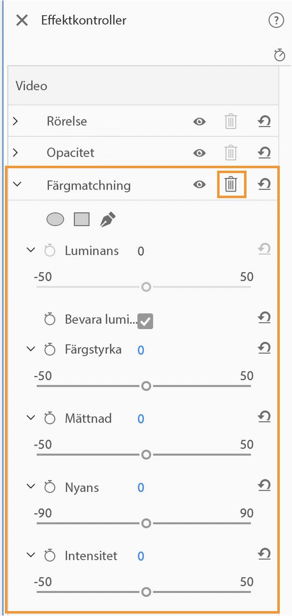 Utforska effekten Färgmatchning på panelen Tillämpade effekter.