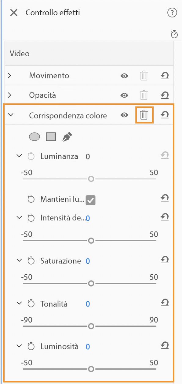 Scopri l’effetto Corrispondenza colori nel pannello Effetti applicati.