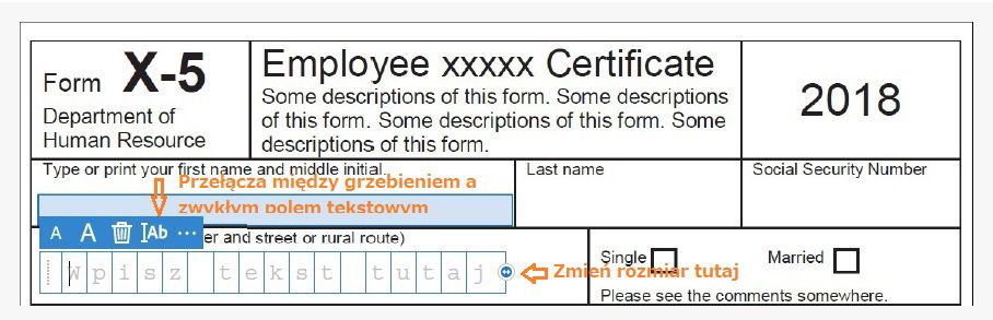Pole kombinowane i zwykłe pole tekstowe