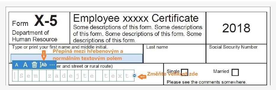 Hřebenové pole a normální textové pole