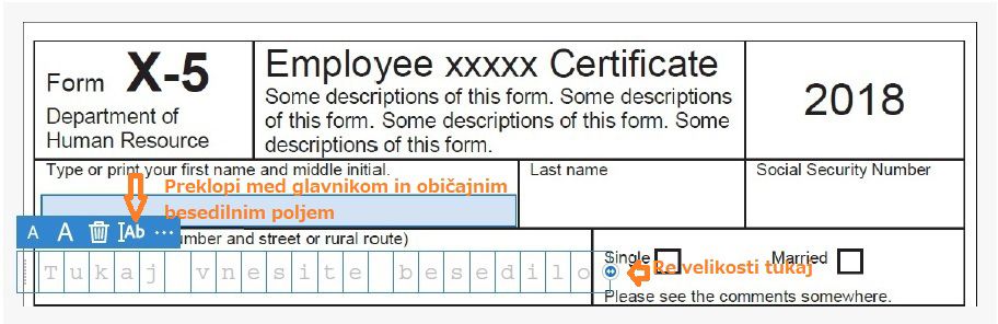 Kombinirano polje in običajno besedilno polje