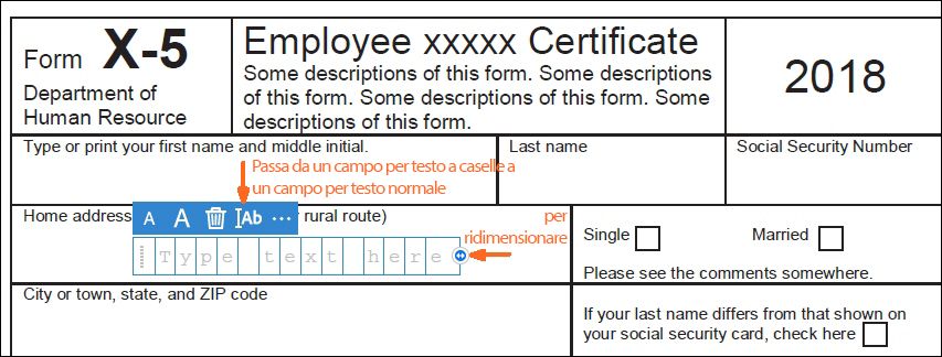 Campo per testo in caselle e campo di testo normale