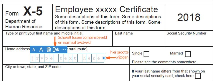 Combinatieveld en normaal tekstveld