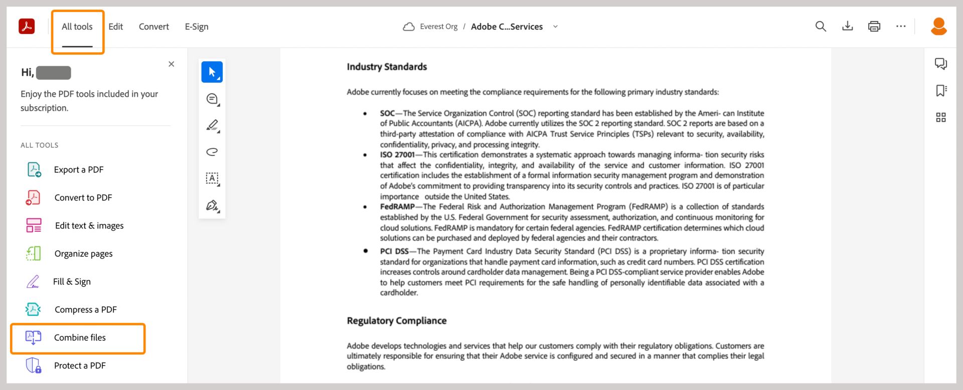 Combine files from Document Cloud view