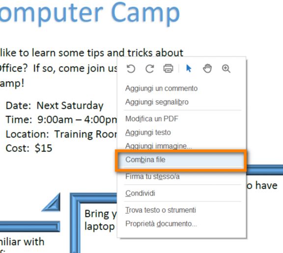 Combinare file dal menu di scelta rapida del tasto destro del mouse