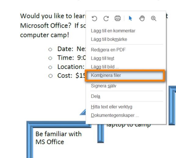 Kombinera filer från snabbmenyn för högerklick